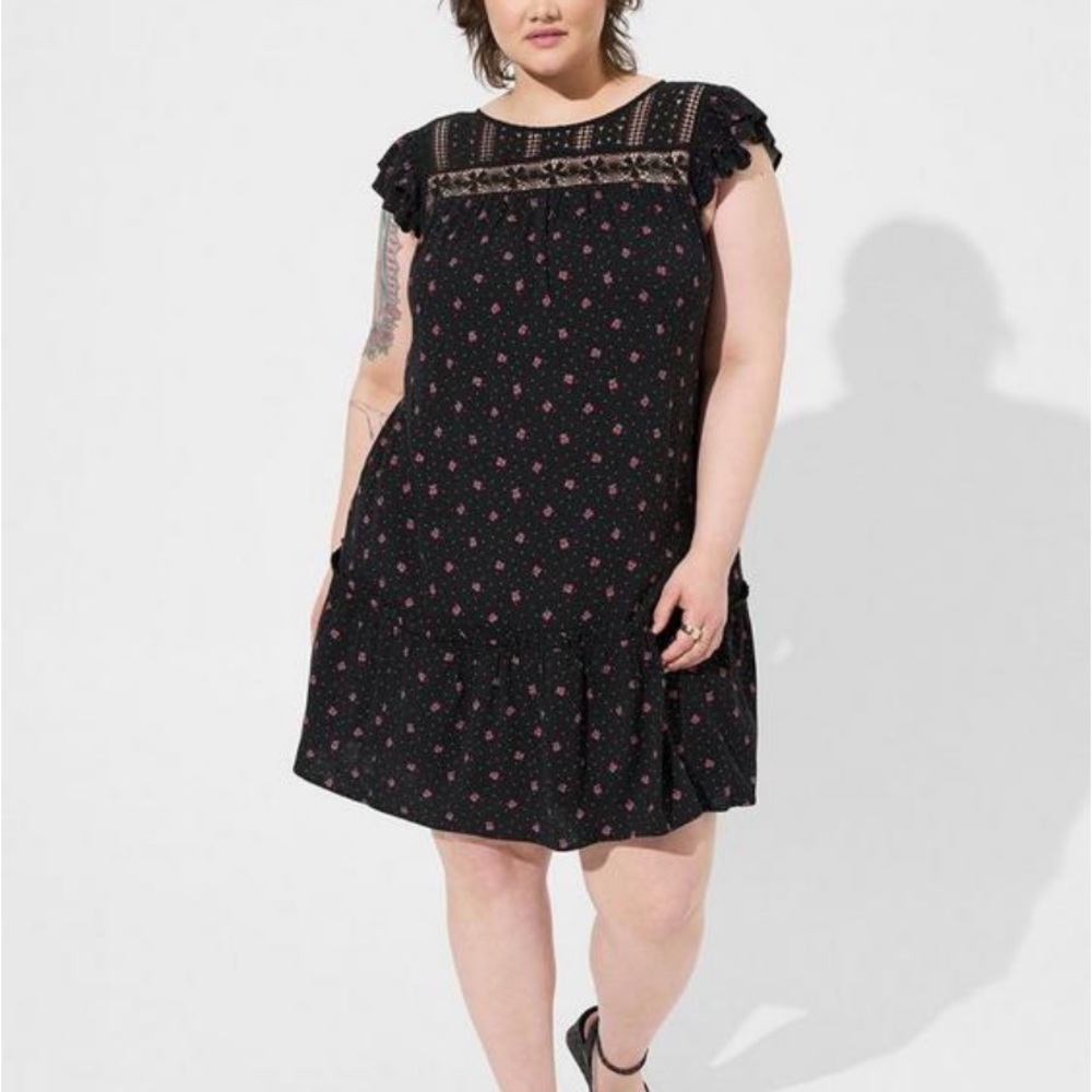 Torrid Mini Rayon Crochet Yoke Shift Dress